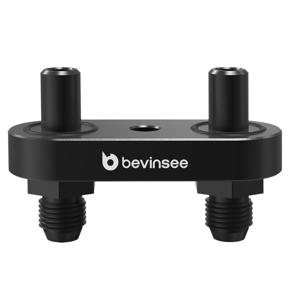 Bevinsee adapter plate front view showing 6AN ports and anodized finish benefit corrosion resistance