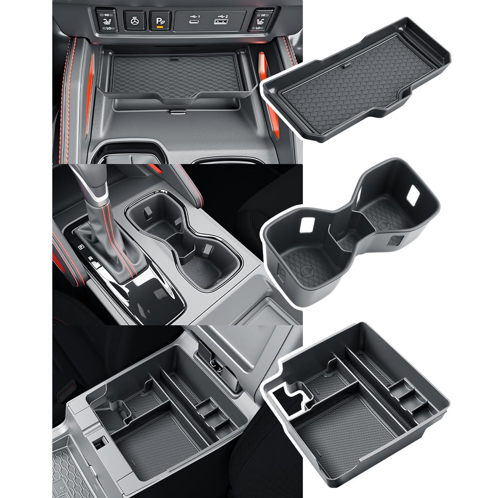 BIBIBO front view of console tray showing organized storage and improved tidiness
