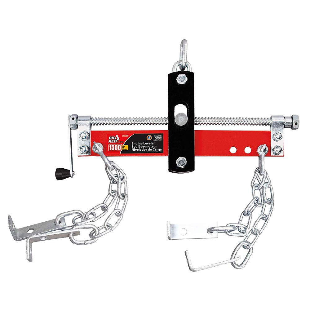 BIG RED front view of leveler showing frame and mounting holes for safe lifting