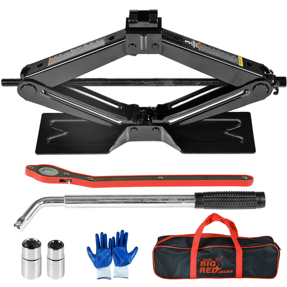 BIG RED scissor jack front view showing sturdy lift and quick deployment benefit