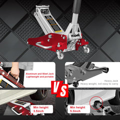 BIG RED lifting a low-profile car in garage for clear undercarriage access