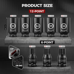 BILITOOLS top-down layout of five deep sockets and three hex bits, fast selection benefit