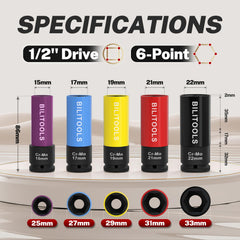 BILITOOLS color-coded sleeves lined up for fast size identification