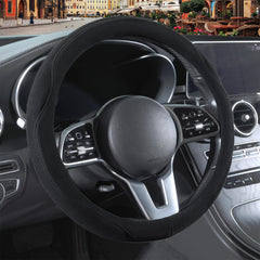 Binsheo black suede front view showing elegant steering cover and refined look