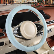 Binsheo front view of blue steering wheel cover showing full fit and style benefit