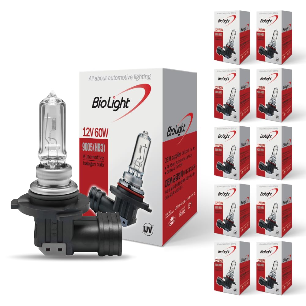 BIOLIGHT KM front view of 9005/HB3 bulb showing secure base and contact pins