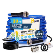 Bipeoo front view of 30FT heated hose showing all connectors and length benefit