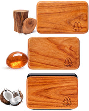 Bispoy front view of wooden air freshener showing elegant packaging and benefit