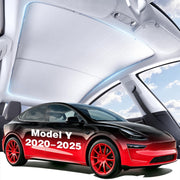 BJBT front view of sunshade on Tesla Model Y showing neat fit and reduced glare