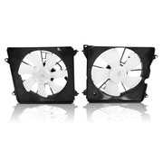 BLACKHORSE-RACING front view of fan assembly showing mounting points and direct-fit benefit