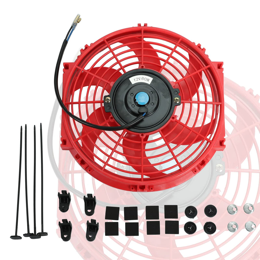 BLACKHORSE-RACING front view of red fan showing aerodynamic blades and strong airflow benefit