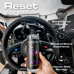 Blackline Reset close-up label of Dark Ice highlighting premium scent benefit