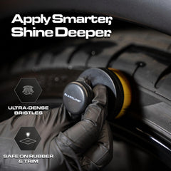 Blackline close-up of soft dense bristles for streak-free dressing application
