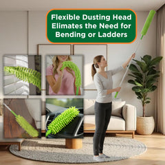 Blade Maid extended pole in use reaching a high ceiling fan safely