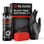 BLAZON front packaging showing restorer bottle and kit, improves trim appearance