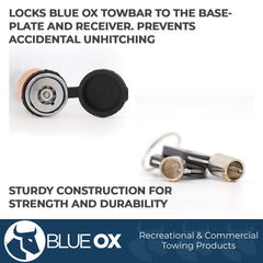 Blue Ox lock cylinder and key detail illustrating easy key operation and secure engagement