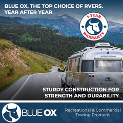 Blue Ox pin inserted in tow bar, secure quick hitch connection benefit