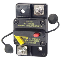 Blue Sea Systems 285-Series front face showing trip lever and ON position for easy status recognition