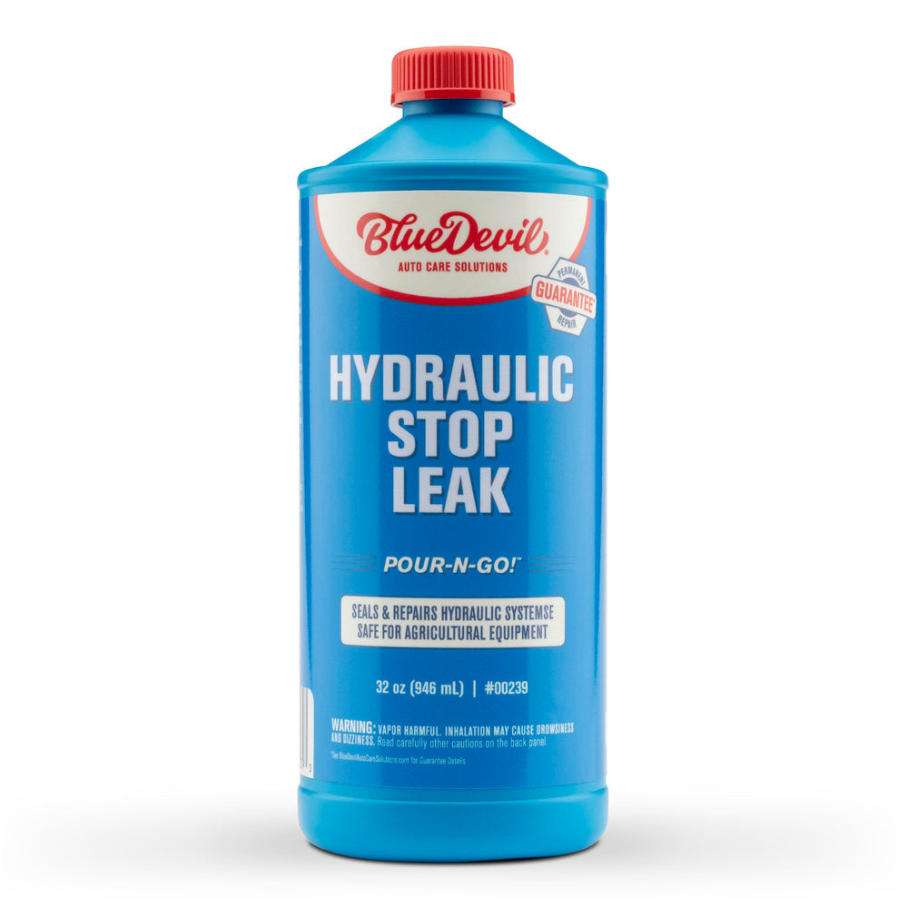 BlueDevil bottle front view showing quart size and clear product purpose for quick identification