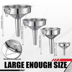 Blulu four stainless steel funnels displayed by diameter for precise pouring benefit