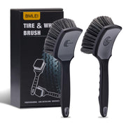 BMLEI wheel and tire brush set front view showing both brushes and benefits