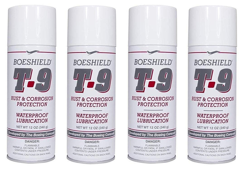 Boeshield T-9 aerosol can front view showing label and protecting metal parts