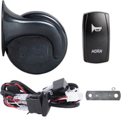 Boine horn and blue rocker switch mounted on UTV dash, improves visibility
