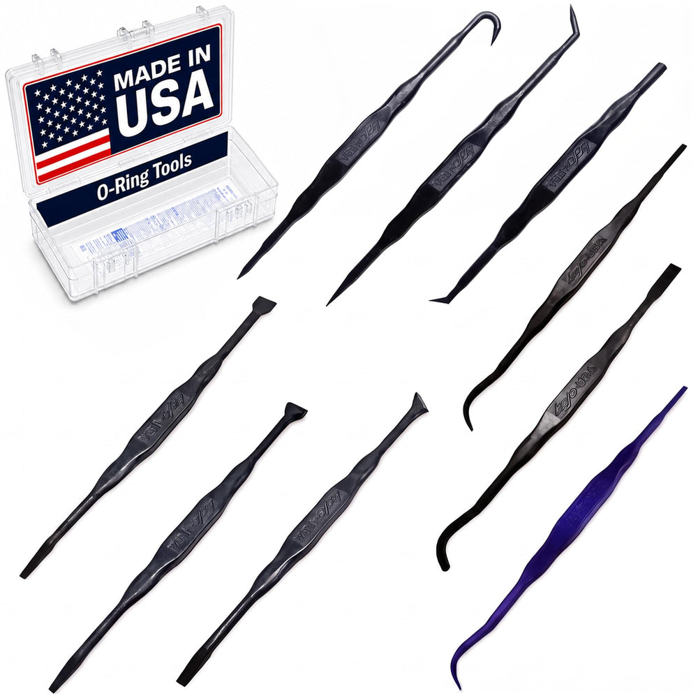 Bojo Tools OST9 case open showing nine plastic O-ring tools and organized storage benefits