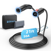 bokman front view of NACS extension cord showing robust plug and inlet for reliable charging