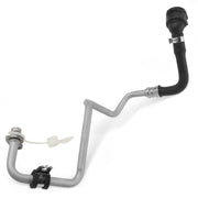 Bomunik turbo coolant return line front view showing overall shape and fit benefit