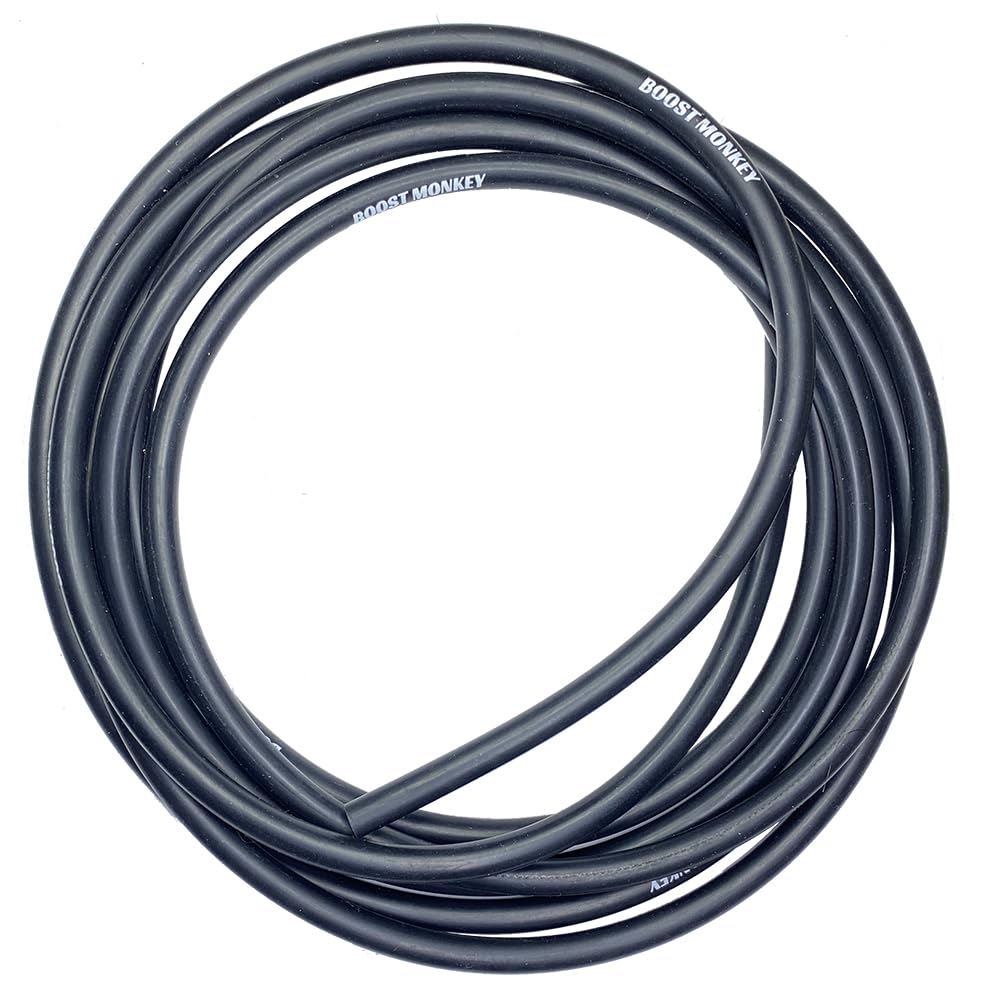 Boost Monkey front view of 10ft black silicone vacuum hose showing length and labeling, reliable fit