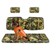 BORDAN front seat packaging showing full 4-piece camo set and fit benefits
