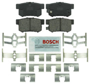 Bosch BE537H rear brake pad set front packaging showing included hardware and towel for protection