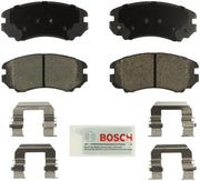 Bosch BE924H front brake pad set packaging showing contents and hardware, Bosch durable protection