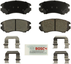 Bosch BE924H front brake pad set packaging showing contents and hardware, Bosch durable protection