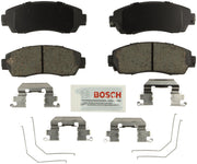 Bosch front brake pad set in packaging showing ready-to-install kit and protection