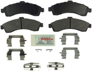 Bosch Blue front pads with hardware showing complete axle kit and easy installation
