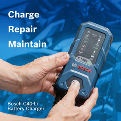 Bosch C40‑Li cable with eyelets and removable clamps displayed for versatile vehicle connections