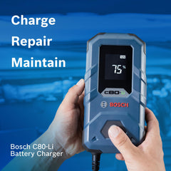 Bosch C80-Li clamps and eyelet cables arranged for safe secure battery connection