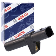 Bosch crankshaft sensor front view showing housing and mounting for confident replacement