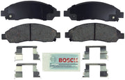 Bosch front brake pad set in box showing hardware and ready-to-install benefits