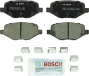 Bosch QuietCast BC1377 rear pads packaging showing included hardware and lubricant for easy install