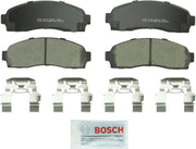 Bosch QuietCast BC833 front packaging showing complete pad set and hardware for easy install