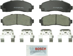 Bosch QuietCast BC833 front packaging showing complete pad set and hardware for easy install