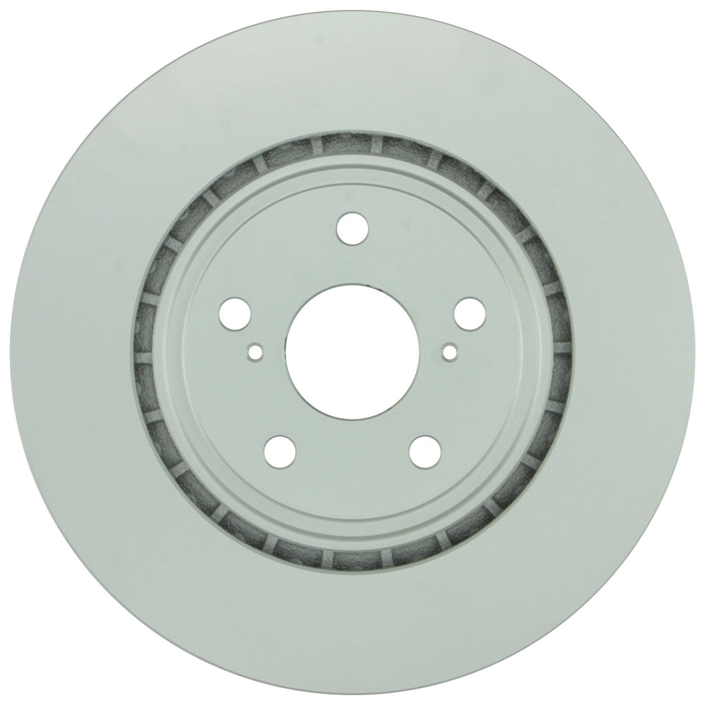 Bosch QuietCast front rotor front view showing mounting holes and clean finish for reliable fit