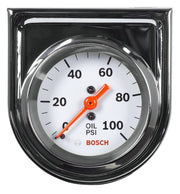 Bosch gauge front view showing white dial and clear pointer for accurate reading