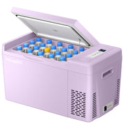 BougeRV CR22 purple front view showing compact fridge design for easy transport