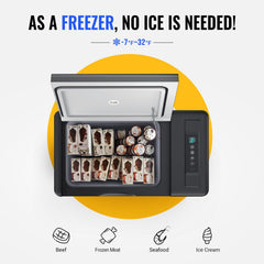 BougeRV CR22 open interior with chilled food demonstrating efficient 23‑quart storage