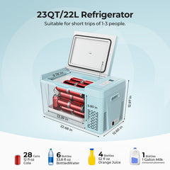 BougeRV CR22 open with food and drinks inside demonstrating organized storage benefit