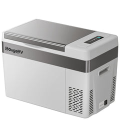 BougeRV front view showing compact 30QT fridge and portability benefits